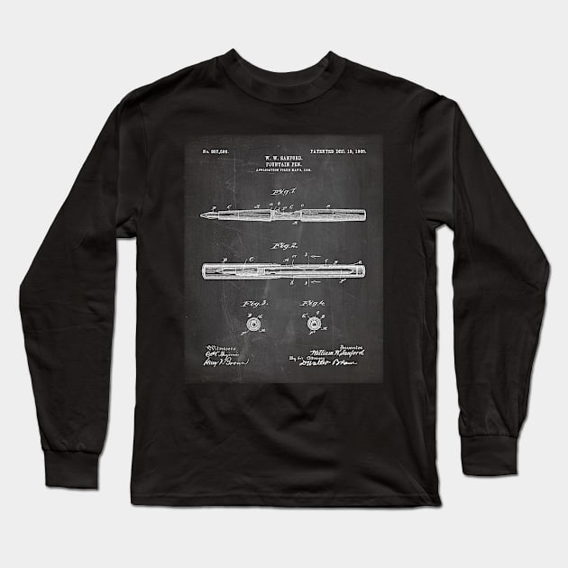 Fountain Pen Patent - Writer Editor Home Office Décor Art - Black Chalkboard Long Sleeve T-Shirt by patentpress